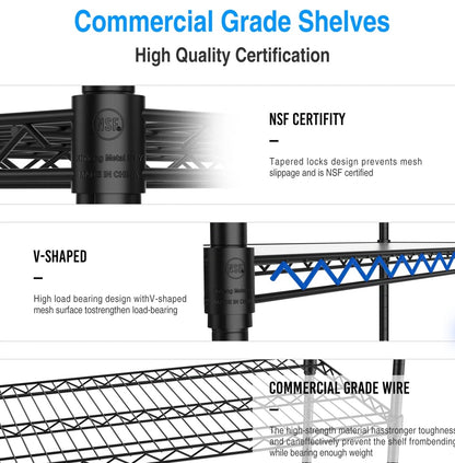 ZNTS 6 Tier Wire Shelving Unit, 6000 LBS NSF Height Adjustable Metal Garage Storage Shelves with Wheels, W155079890