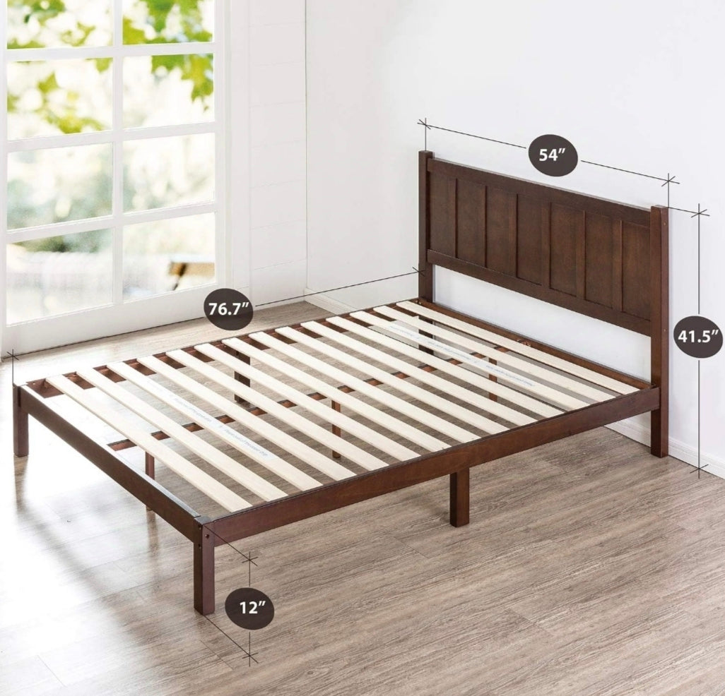 Zinus Adrian Wood Rustic Style Platform Bed with Headboard / Wood Slat Support, Full,OLB-SWPBHR-12F