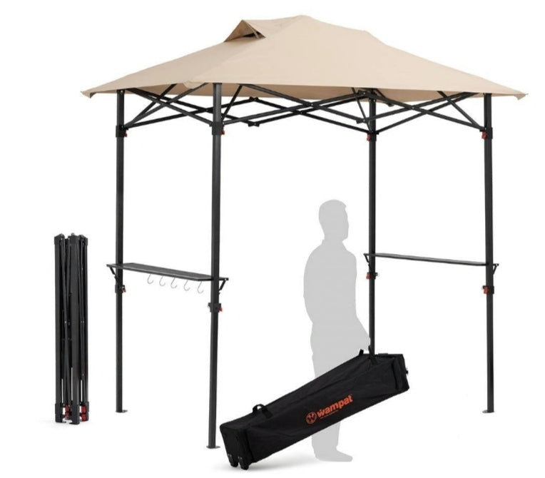 SERGA 8 ft. x 5 ft. Outdoor Pop up Grill Metal Gazebo Portable BBQ Gazebo Canopy Beige