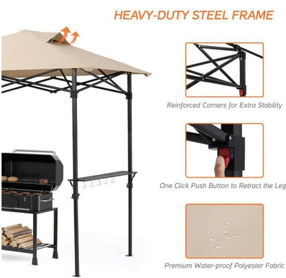 SERGA 8 ft. x 5 ft. Outdoor Pop up Grill Metal Gazebo Portable BBQ Gazebo Canopy Beige