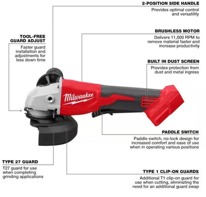 Milwaukee
M18 18V Lithium-Ion Brushless Cordless 4-1/2 in./5 in. Grinder w/Paddle Switch (Tool-Only)