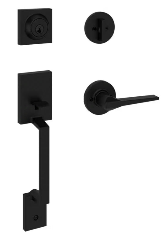 Kwikset
Amador Matte Black Entry Door Handleset with Round Rose Hollis Lever Featuring SmartKey Security