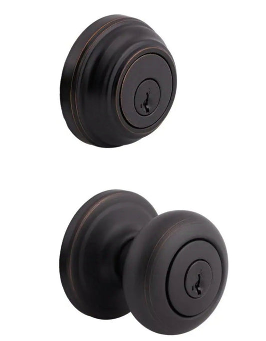 Kwikset
Juno Venetian Bronze Exterior Entry Door Knob and Single Cylinder Deadbolt Combo Pack Featuring SmartKey Security