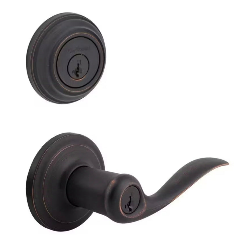 Kwikset
Tustin Venetian Bronze ExteriorEntry Door Handle and Single Cylinder Deadbolt Combo Pack Featuring SmartKey Security