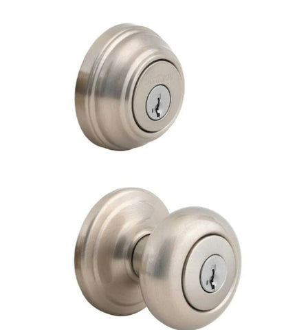 Kwikset
Juno Satin Nickel Exterior Entry Door Knob and Single Cylinder Deadbolt Combo Pack Featuring SmartKey Security