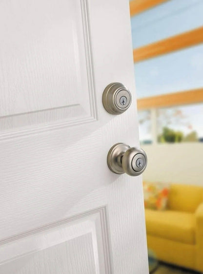 Kwikset
Juno Satin Nickel Exterior Entry Door Knob and Single Cylinder Deadbolt Combo Pack Featuring SmartKey Security