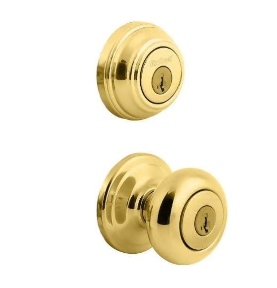 Kwikset
Juno Polished Brass Exterior Entry Door Knob and Single Cylinder Deadbolt Combo Pack Featuring SmartKey Security