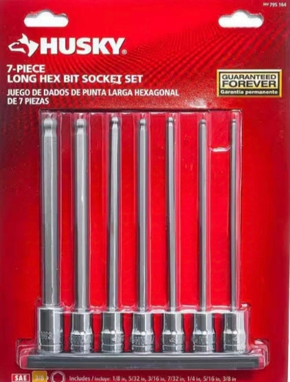 Husky
3/8 in. Drive SAE Long Ball Hex Bit Socket Set (7-Piece) Damage Box New Tools