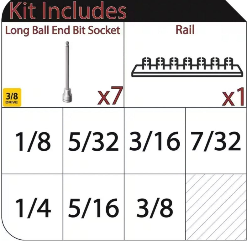 Husky
3/8 in. Drive SAE Long Ball Hex Bit Socket Set (7-Piece) Damage Box New Tools