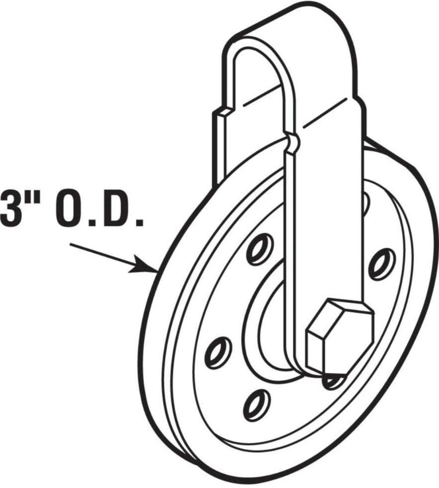 Prime-Line GD 52189 3 in. Diameter, Case-Hardened Steel. Pulley Pullet with Straps and Axle Bolts, White