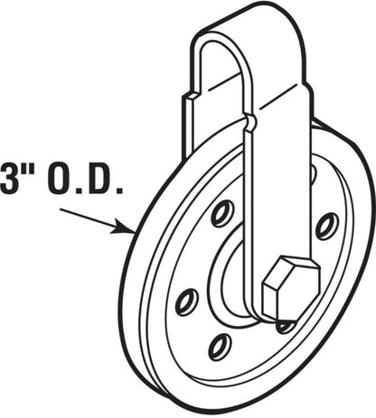 Prime-Line GD 52189 3 in. Diameter, Case-Hardened Steel. Pulley Pullet with Straps and Axle Bolts, White