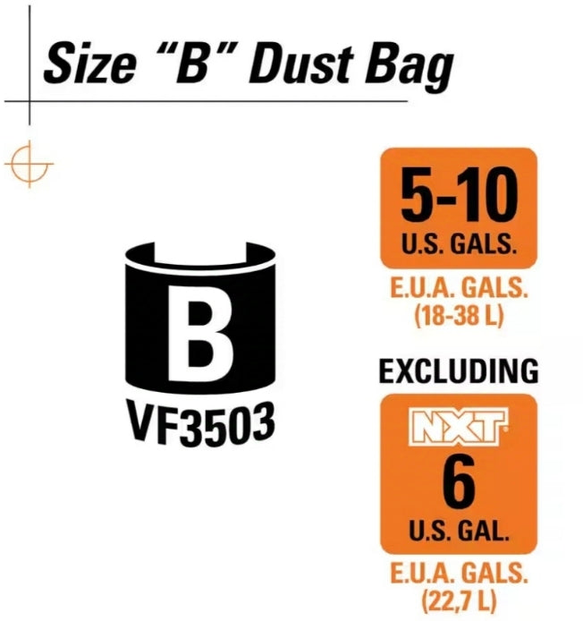 RIDGID
High-Eff. Wet Dry Vacuum Dry Pick-up Only Dust Bags for Select 5-10 Gallon RIDGID Vacs, except HD0600, Size B (2-Pack)