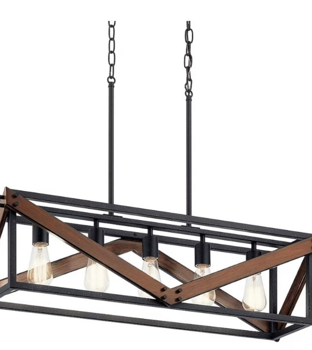 Kichler Barrington 5-Light Distressed Black Farmhouse Cage Chandelier