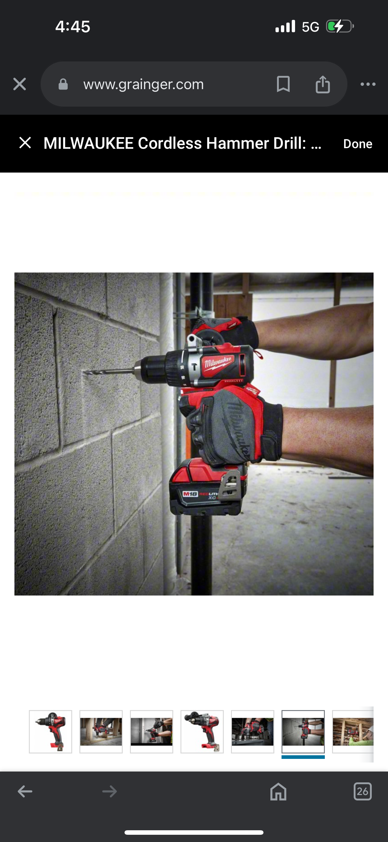 MILWAUKEE Cordless Hammer Drill: 18V, Compact, 1/2 in Chuck, Keyless, 5/8 in Concrete Capacity, 2