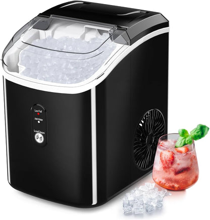 Nugget Ice Maker Countertop, Portable Crushed Sonic Ice Machine, Self Cleaning Ice Makers with One-Click Operation, Soft Chewable Ice in 7 Mins, 34Lbs/24H with Ice Scoop for Home Bar Camping RV