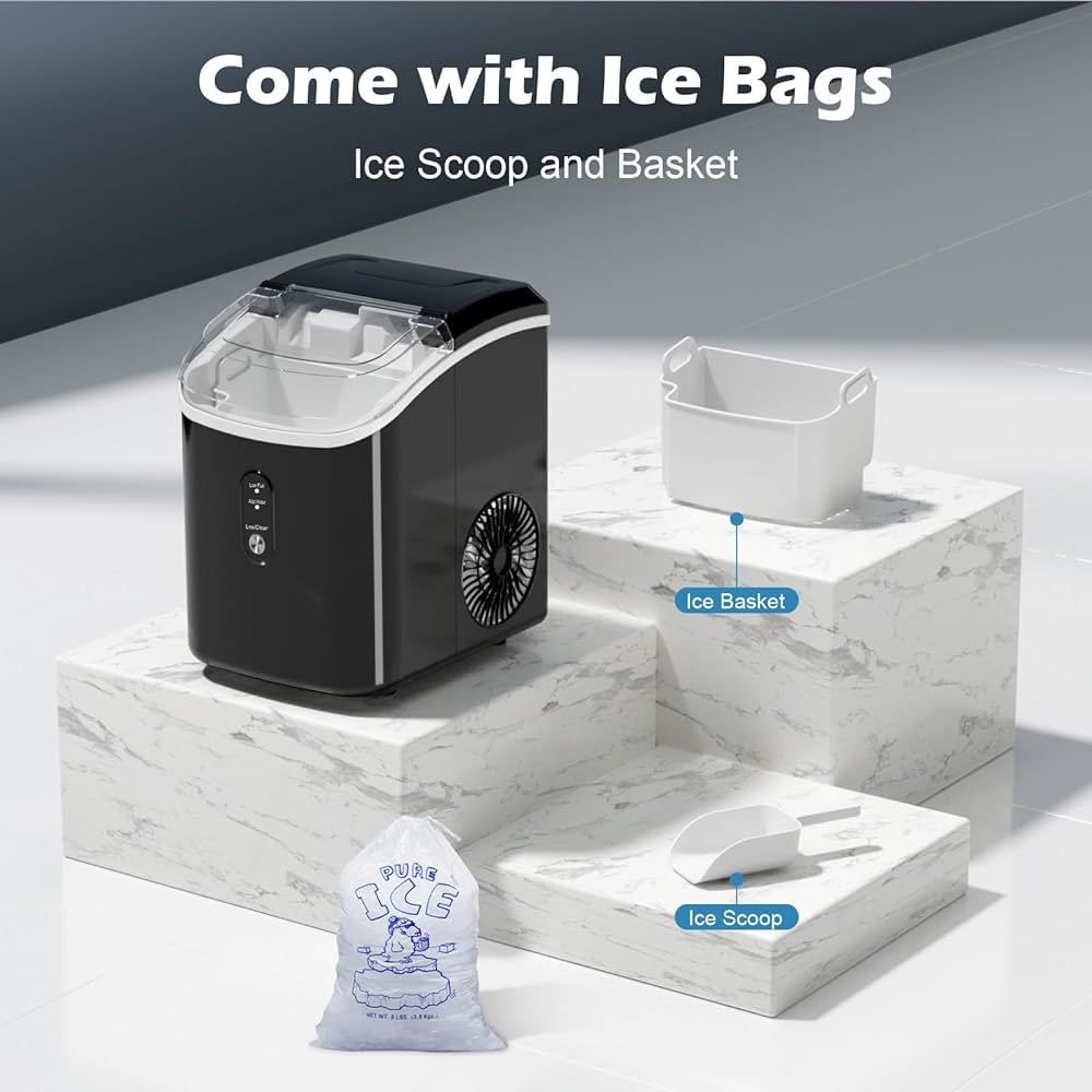 Nugget Ice Maker Countertop, Portable Crushed Sonic Ice Machine, Self Cleaning Ice Makers with One-Click Operation, Soft Chewable Ice in 7 Mins, 34Lbs/24H with Ice Scoop for Home Bar Camping RV