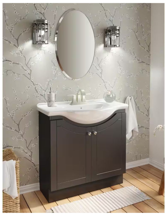 Highmont 34 in. W x 17-1/8 in. D Vanity in Coffee Bean with Porcelain Vanity Top in Solid White with White Basin