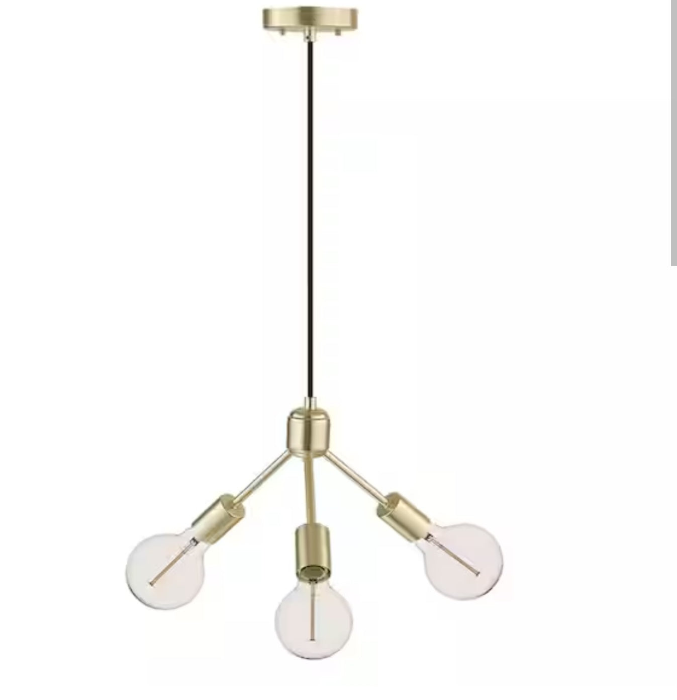 3-Light Gold Chandelier with Matte Black Cloth Cord