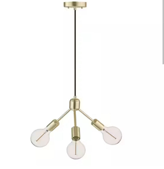 3-Light Gold Chandelier with Matte Black Cloth Cord