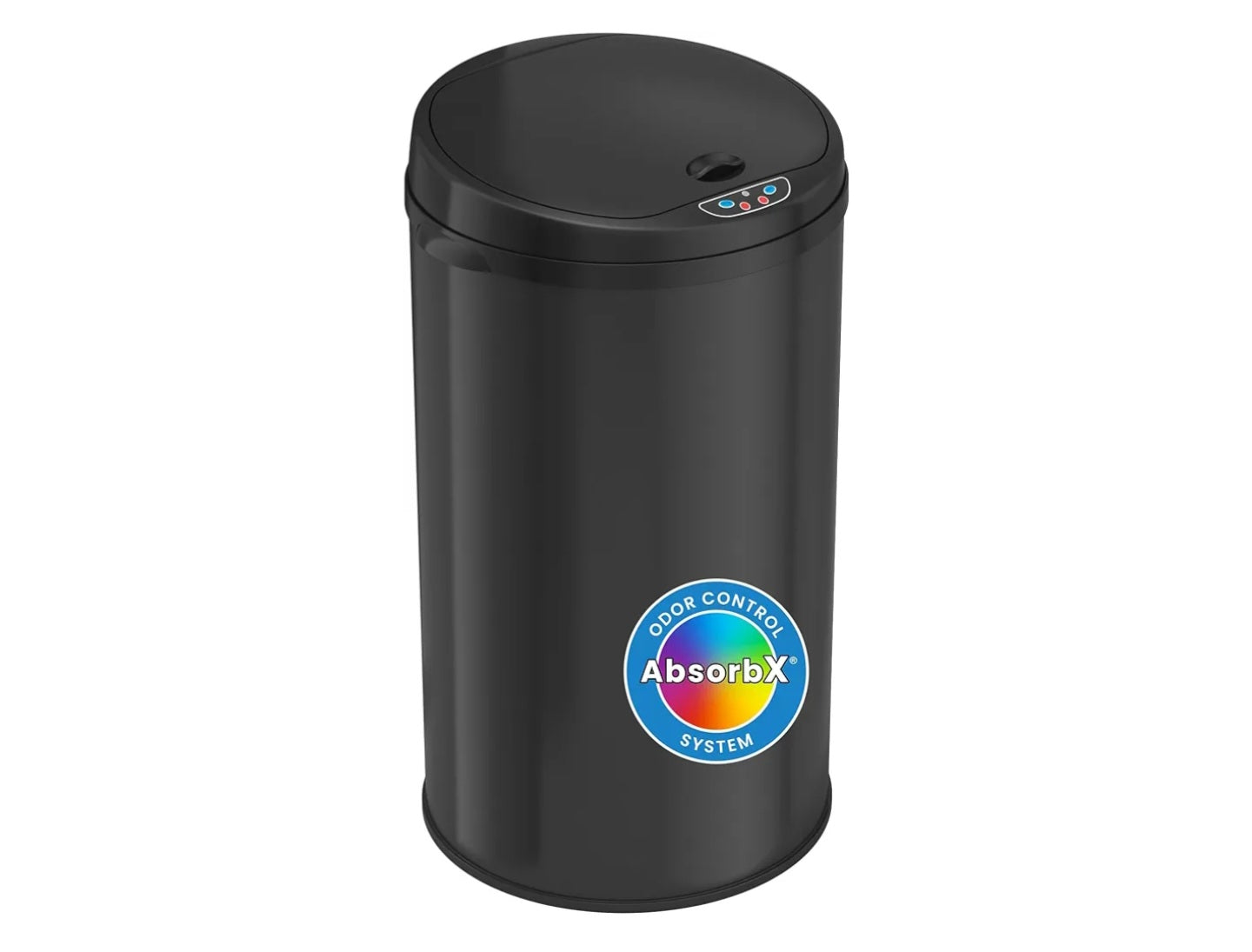 iTouchless 8 Gallon Touchless Trash Can with Odor Filter System, Round, Black Steel, Perfect for Home, Kitchen, Office