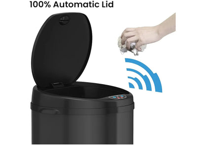 iTouchless 8 Gallon Touchless Trash Can with Odor Filter System, Round, Black Steel, Perfect for Home, Kitchen, Office