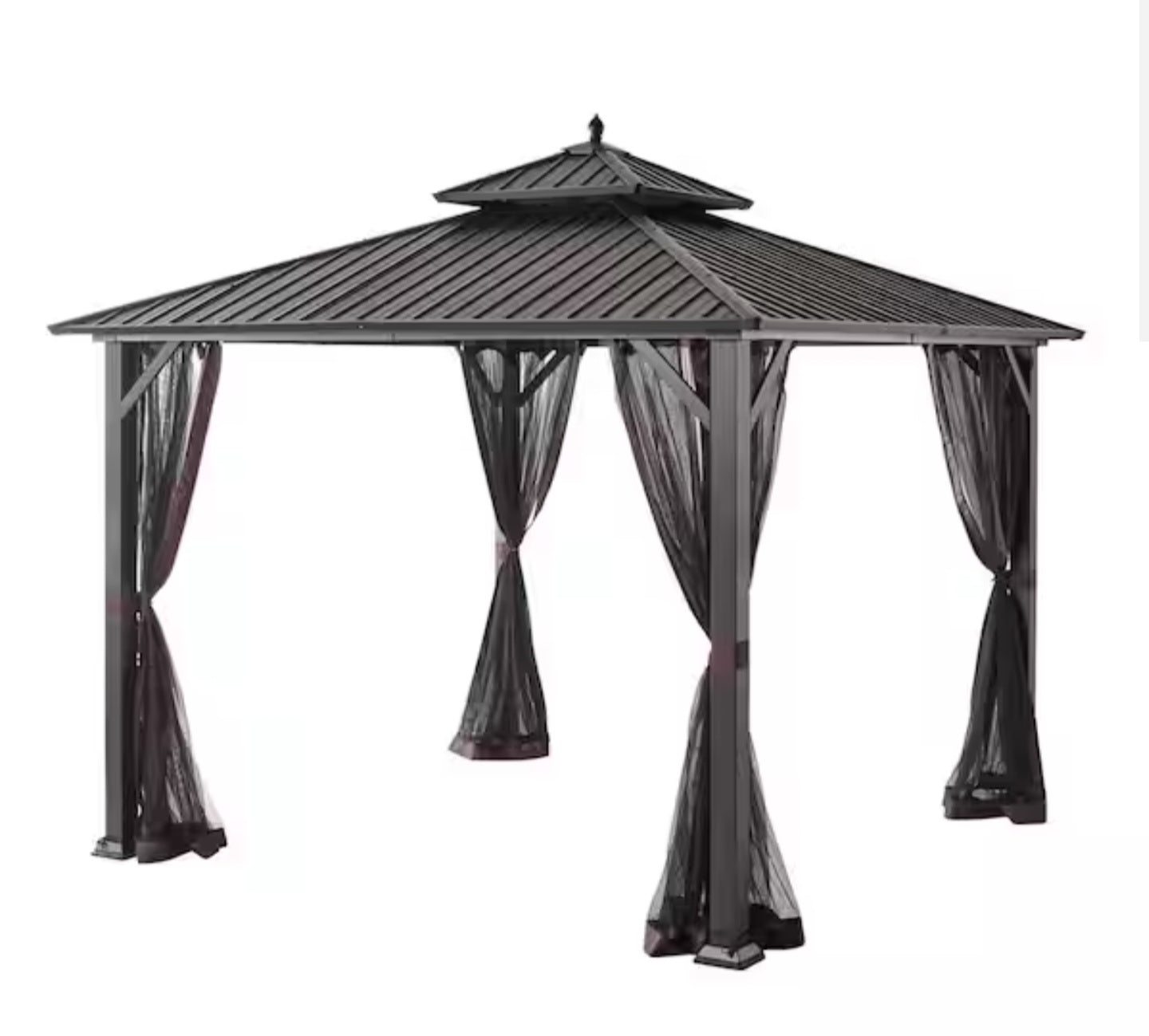 Hampton Bay
10 ft. x 10 ft. Holden Outdoor Patio Black Hard Top Galvanized Steel Gazebo Only Pick Up