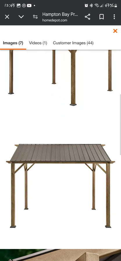 Hampton Bay
Providence Place 11 ft. W x 10 ft. D Brown Hard Top Gazebo Only Pick Up