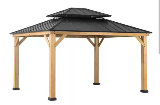 Hampton Bay
Crownhill 13 ft. x 11 ft. Hardtop Gazebo with Wood Posts