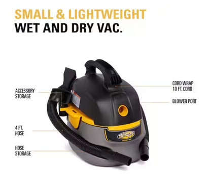 Stinger
2.5 Gallon 1.75 Peak HP Small Shop Vac Wet Dry Vacuum with Filter Bag, Hose, Utility Nozzle and Car Nozzle Attachments