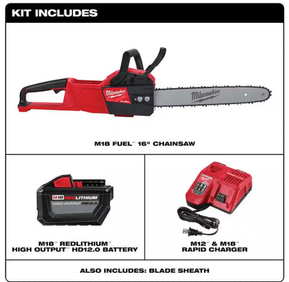 Milwaukee
M18 FUEL 16 in. 18V Lithium-Ion Brushless Battery Chainsaw Kit with 12.0 Ah Battery and M18 Rapid Charger