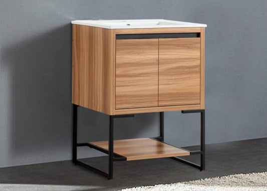 FUNKOL
24 in. W x 18 in. D x 35 in. H Bath Vanity in Brown (Maple) not have ceramic top